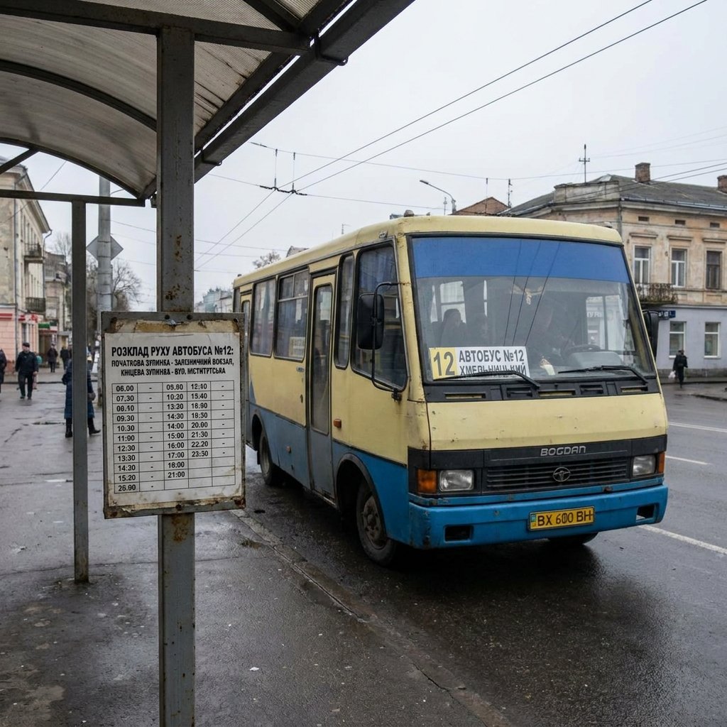 Автобус №12 Хмельницький: розклад руху від початкової до кінцевої зупинки