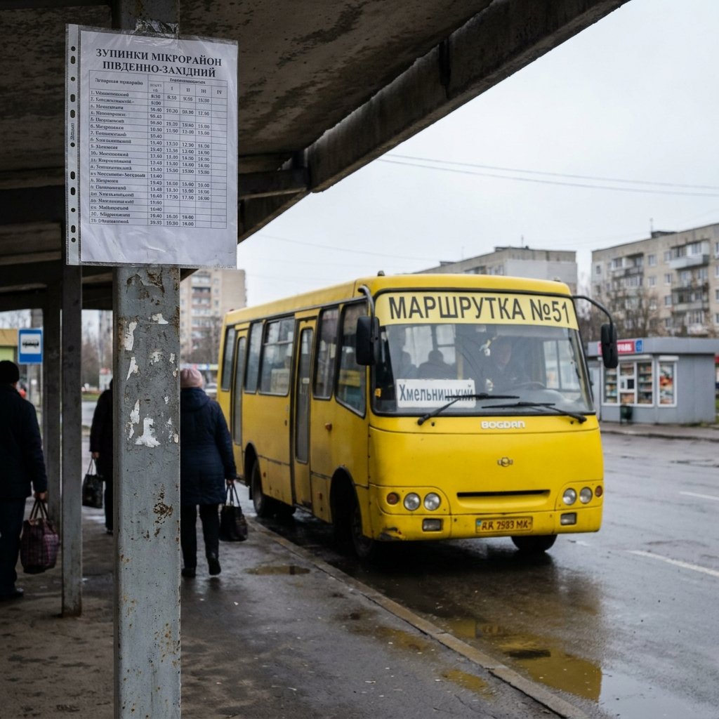 Маршрутка №51 Хмельницький: зупинки в мікрорайоні Південно-Західний та графік