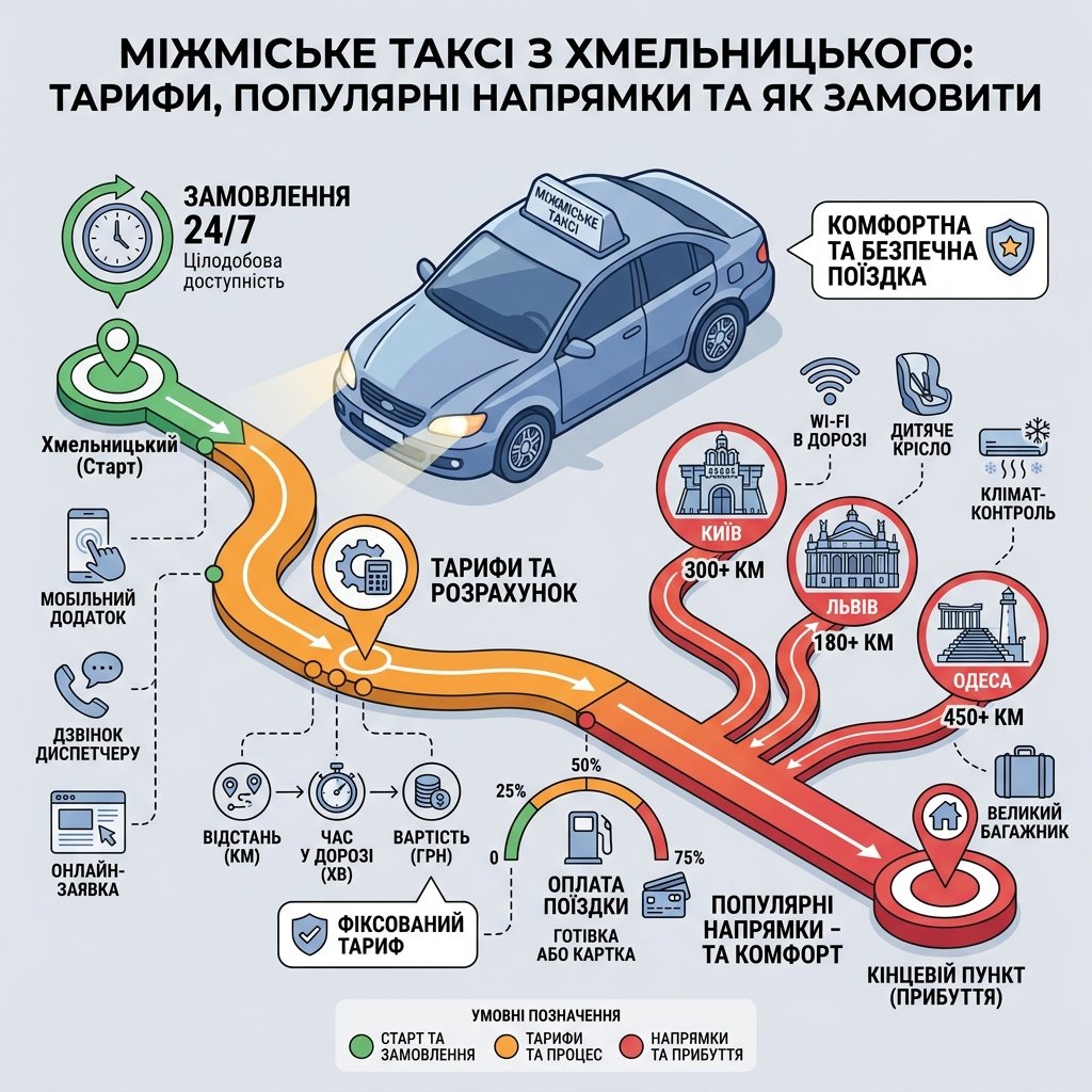 Міжміське таксі з Хмельницького: тарифи, популярні напрямки та як замовити