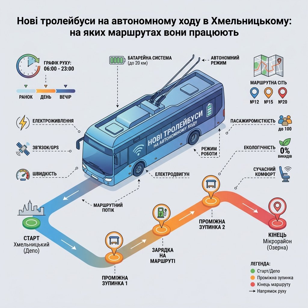 Нові тролейбуси на автономному ходу в Хмельницькому: на яких маршрутах вони працюють