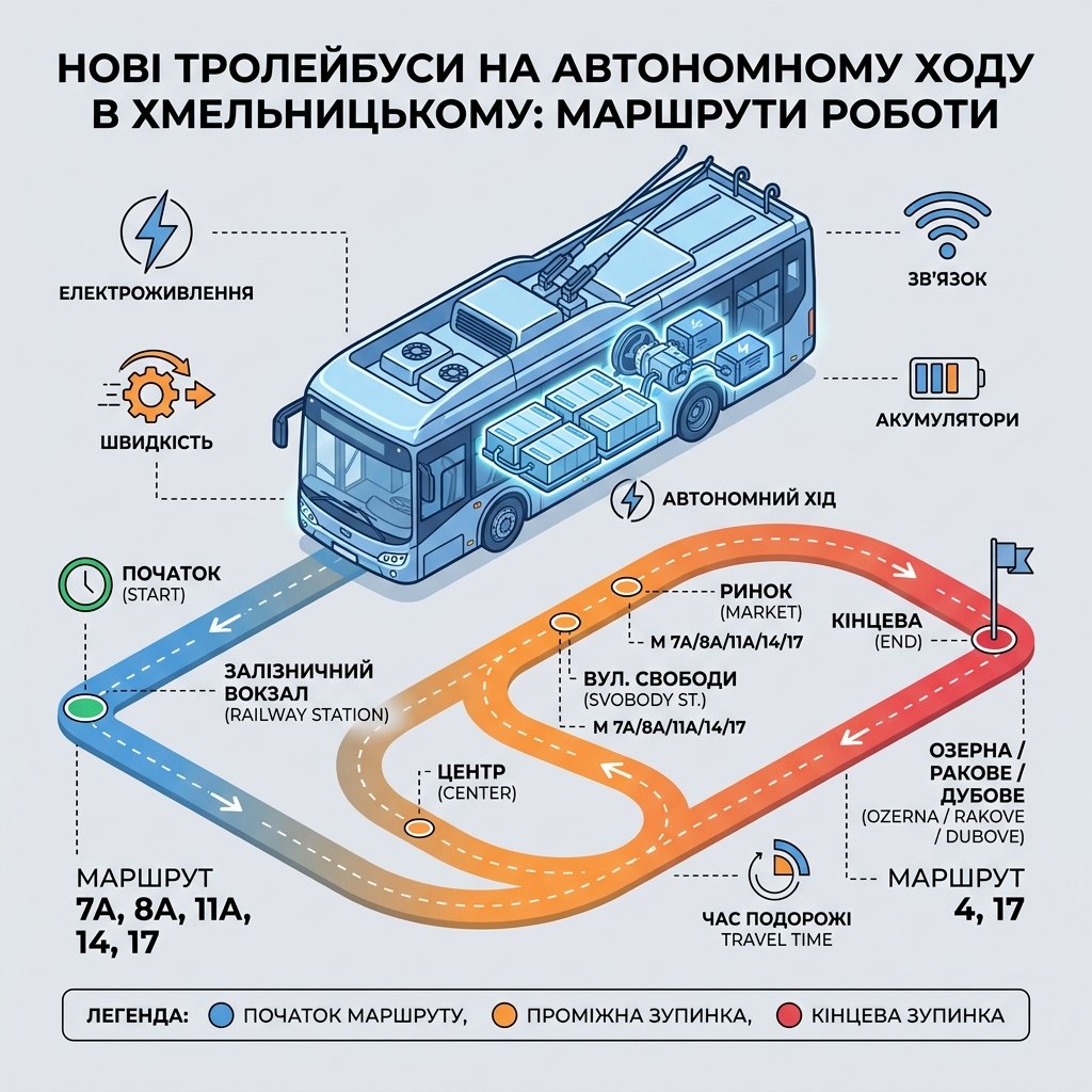Нові тролейбуси на автономному ходу в Хмельницькому: на яких маршрутах вони працюють