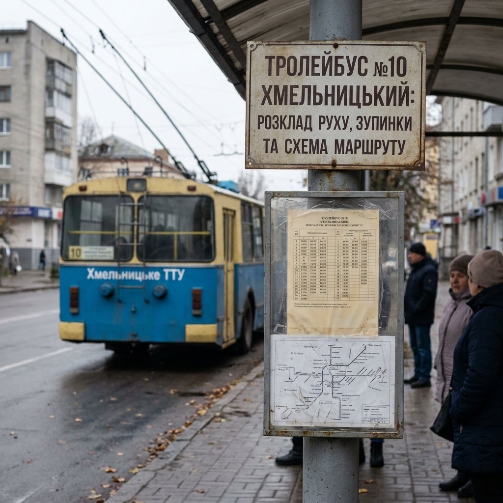 Тролейбус №10 Хмельницький: розклад руху, зупинки та схема маршруту