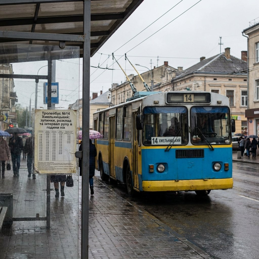 Тролейбус №14 Хмельницький: зупинки, розклад та інтервал руху в години пік