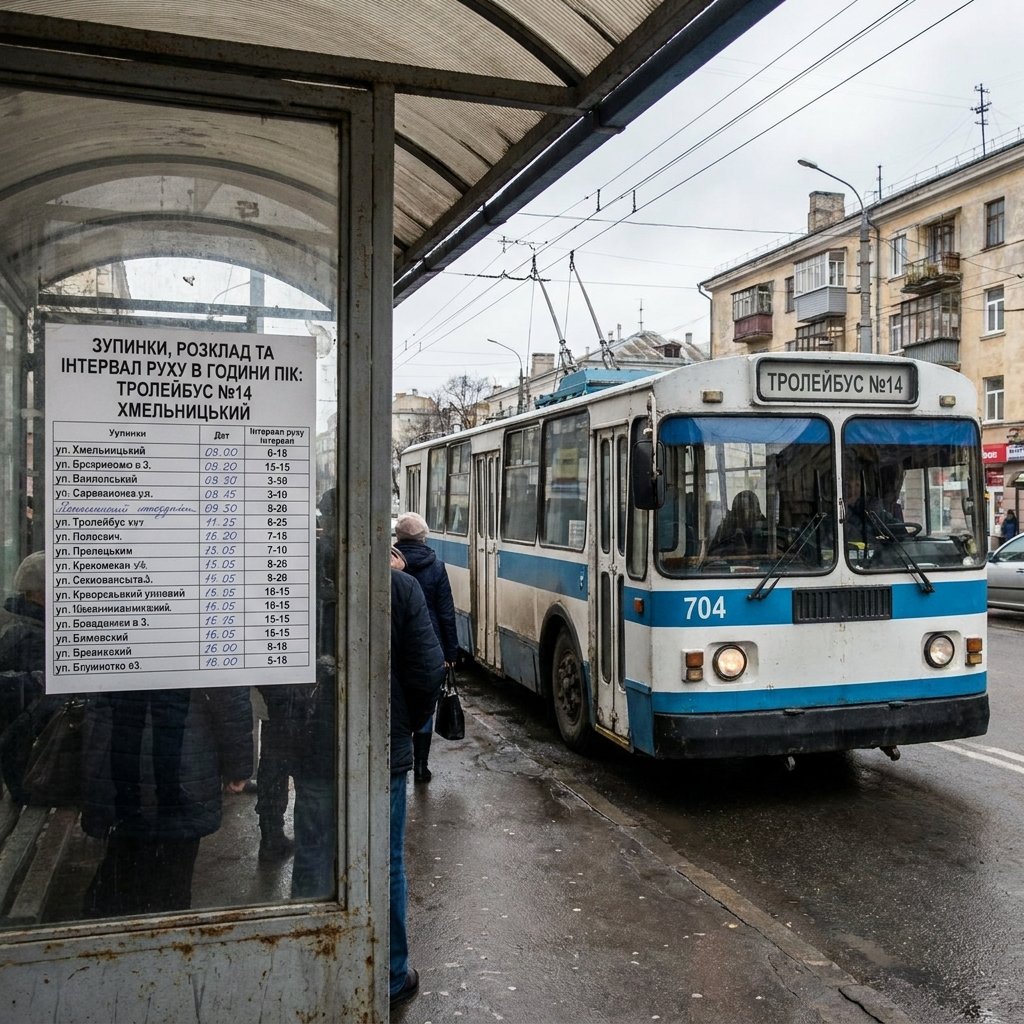 Тролейбус №14 Хмельницький: зупинки, розклад та інтервал руху в години пік