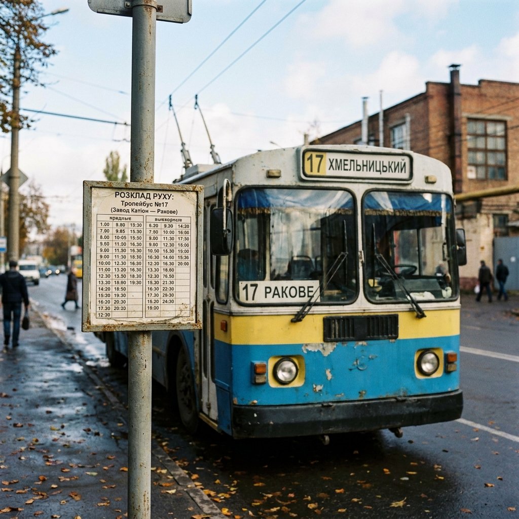 Тролейбус №17 Хмельницький: розклад руху від заводу Катіон до Ракове
