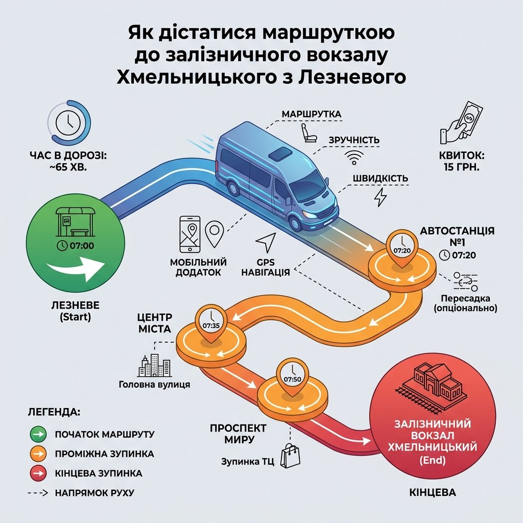 Як дістатися маршруткою до залізничного вокзалу Хмельницького з Лезневого