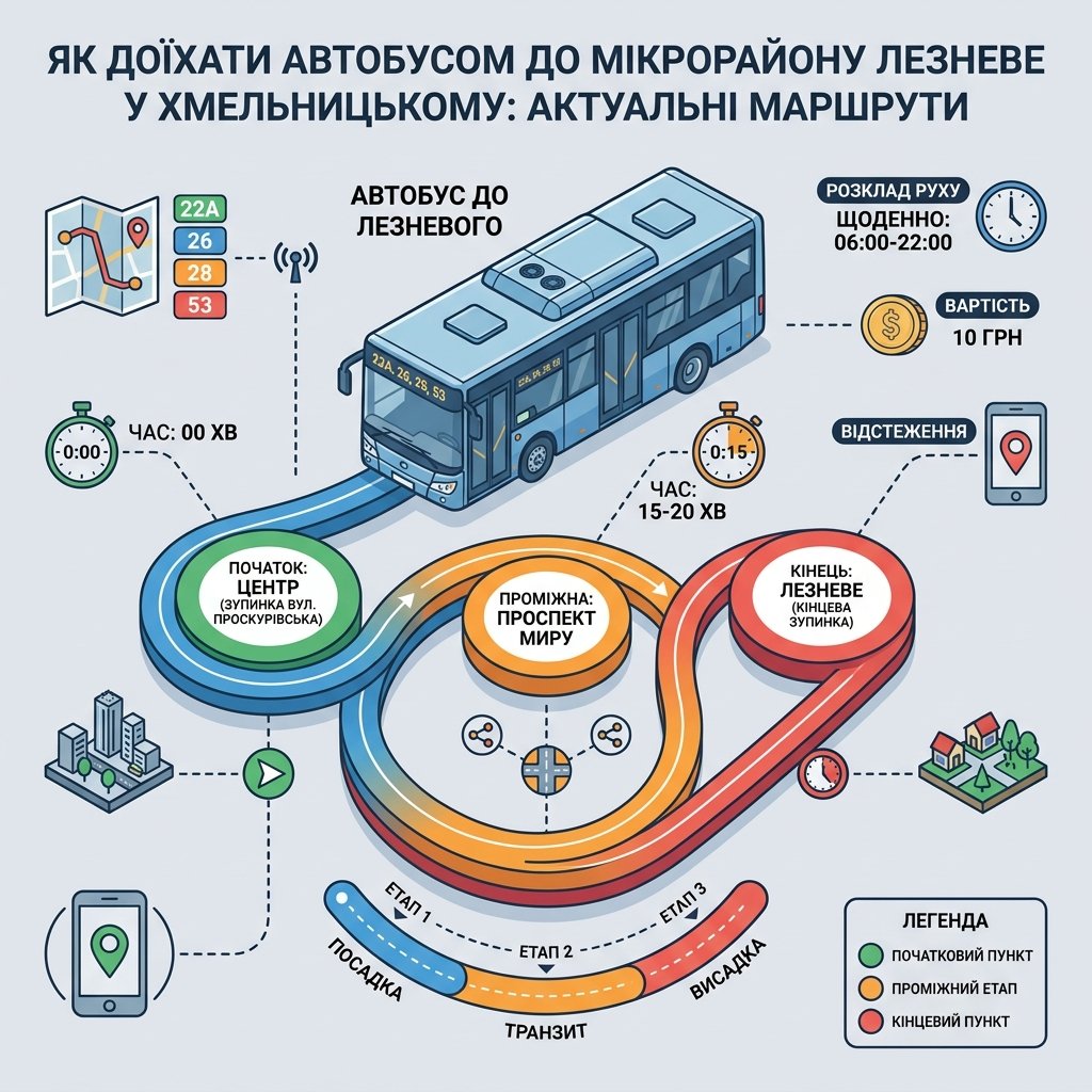 Як доїхати автобусом до мікрорайону Лезневе у Хмельницькому: актуальні маршрути