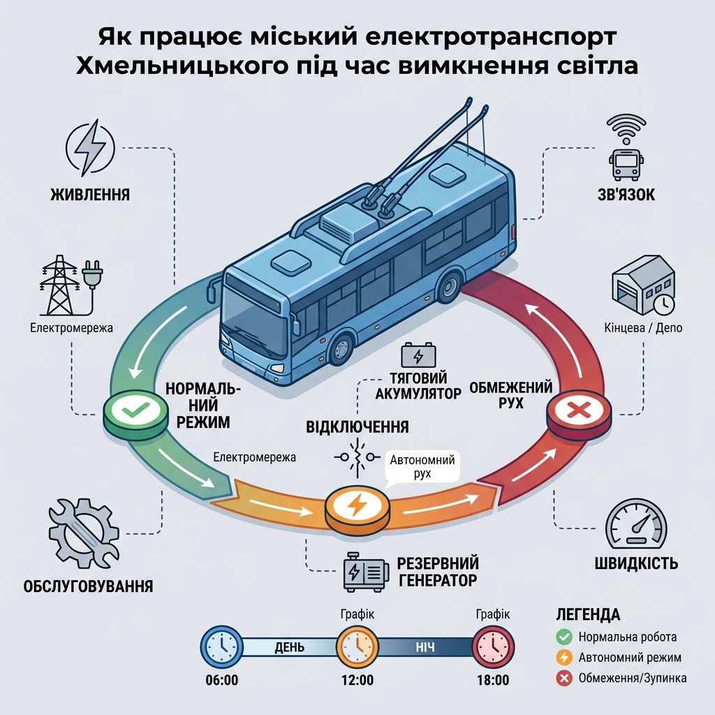 Як працює міський електротранспорт Хмельницького під час вимкнення світла