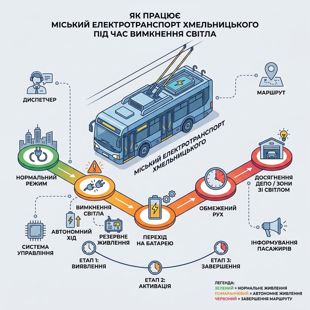 Як працює міський електротранспорт Хмельницького під час вимкнення світла